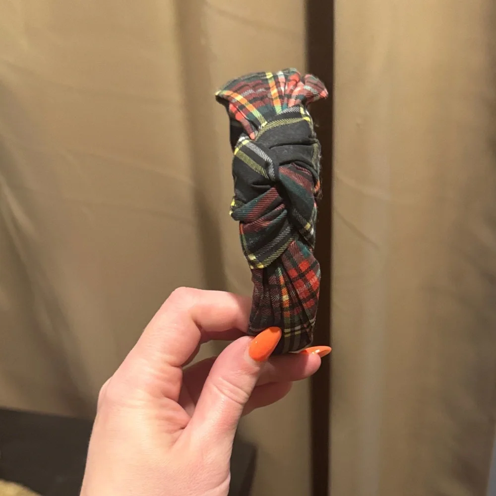 J Crew Factory Plaid Knot Headband - Red Tartan Hair Accessory